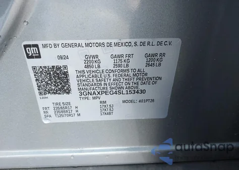 2025 Chevrolet Equinox Awd Lt z USA, uszkodzony, nr VIN 3GNAXPEG4SL153430